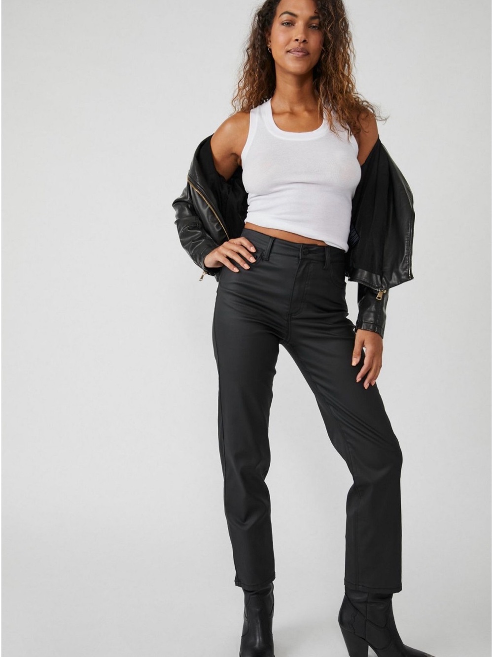 Free People Pacifica High-Rise Straight Leg Jeans in Black